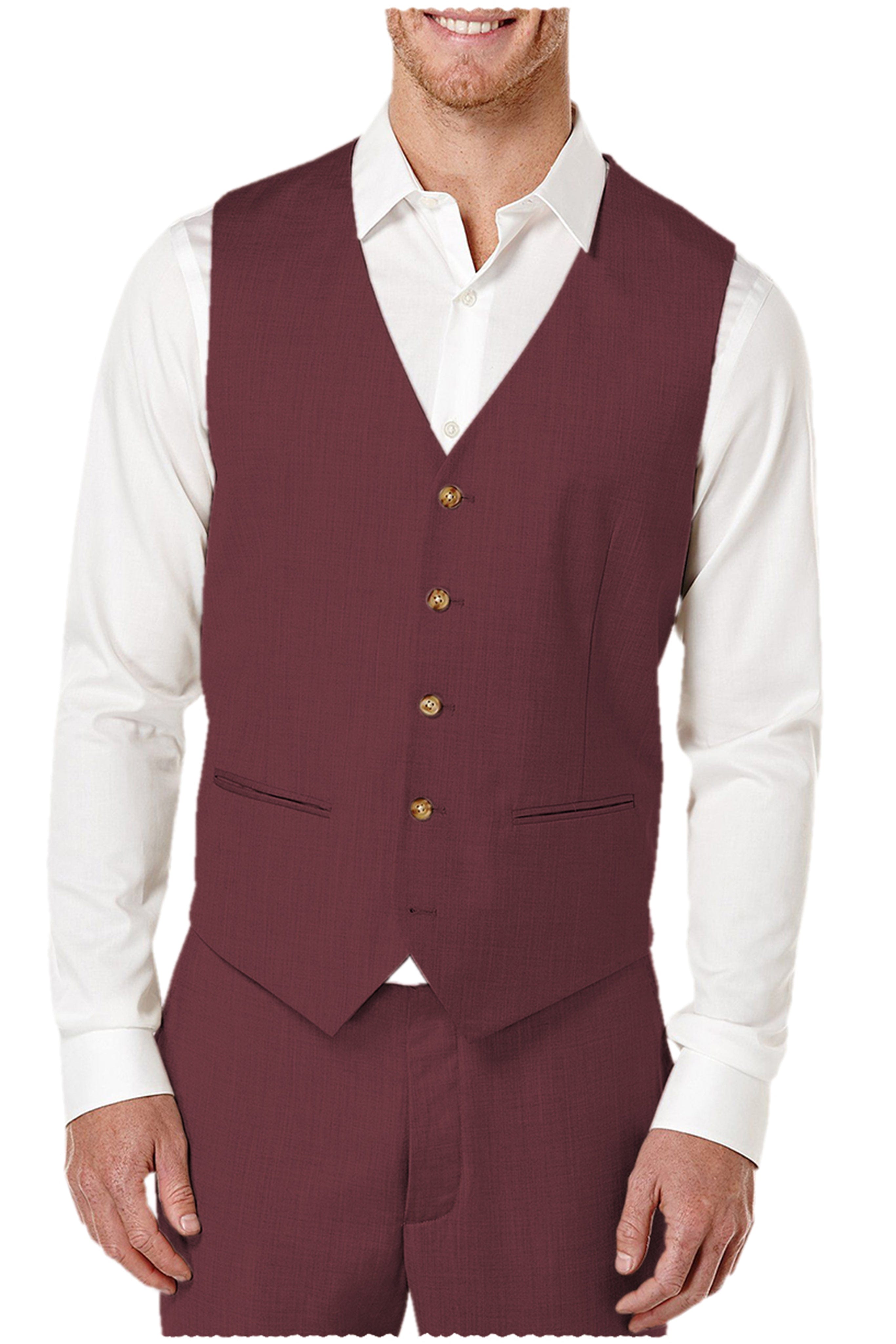Aesido Pieces Single Brasted V Neck Linen Men’s Vest Waistcoat+Pants – Burgundy R Aesido Pieces Single Brasted V Neck Linen Men’s Vest Waistcoat+Pants – Burgundy R