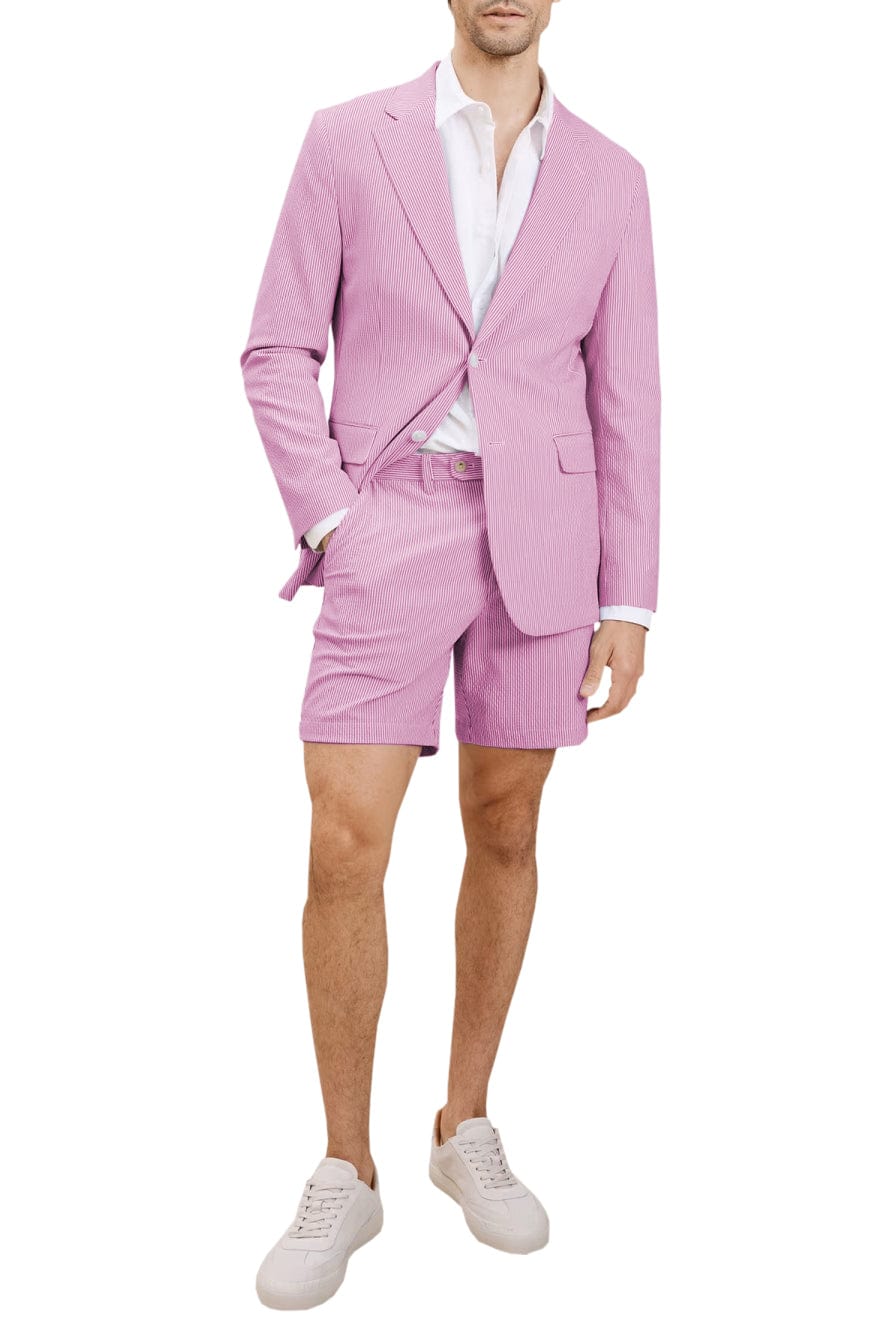 Aesido Light Blue Seersucker -Piece Men’s Summer Suit Blazer + Shorts – Pink R Aesido Light Blue Seersucker -Piece Men’s Summer Suit Blazer + Shorts – Pink R