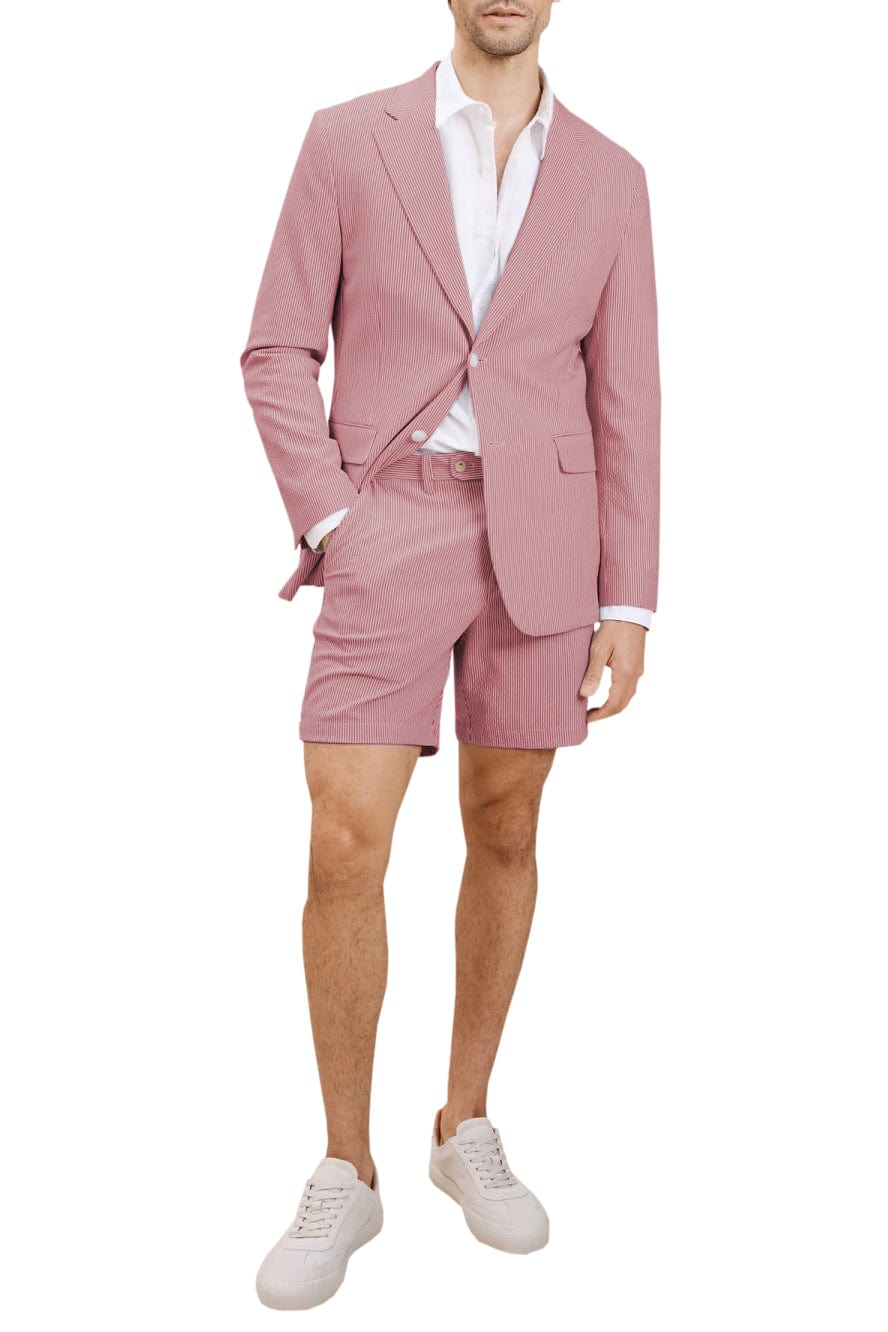 Aesido Light Blue Seersucker -Piece Men’s Summer Suit Blazer + Shorts – Red R Aesido Light Blue Seersucker -Piece Men’s Summer Suit Blazer + Shorts – Red R