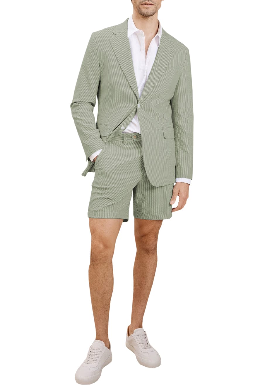 Aesido Light Blue Seersucker -Piece Men’s Summer Suit Blazer + Shorts – Sage Green R Aesido Light Blue Seersucker -Piece Men’s Summer Suit Blazer + Shorts – Sage Green R