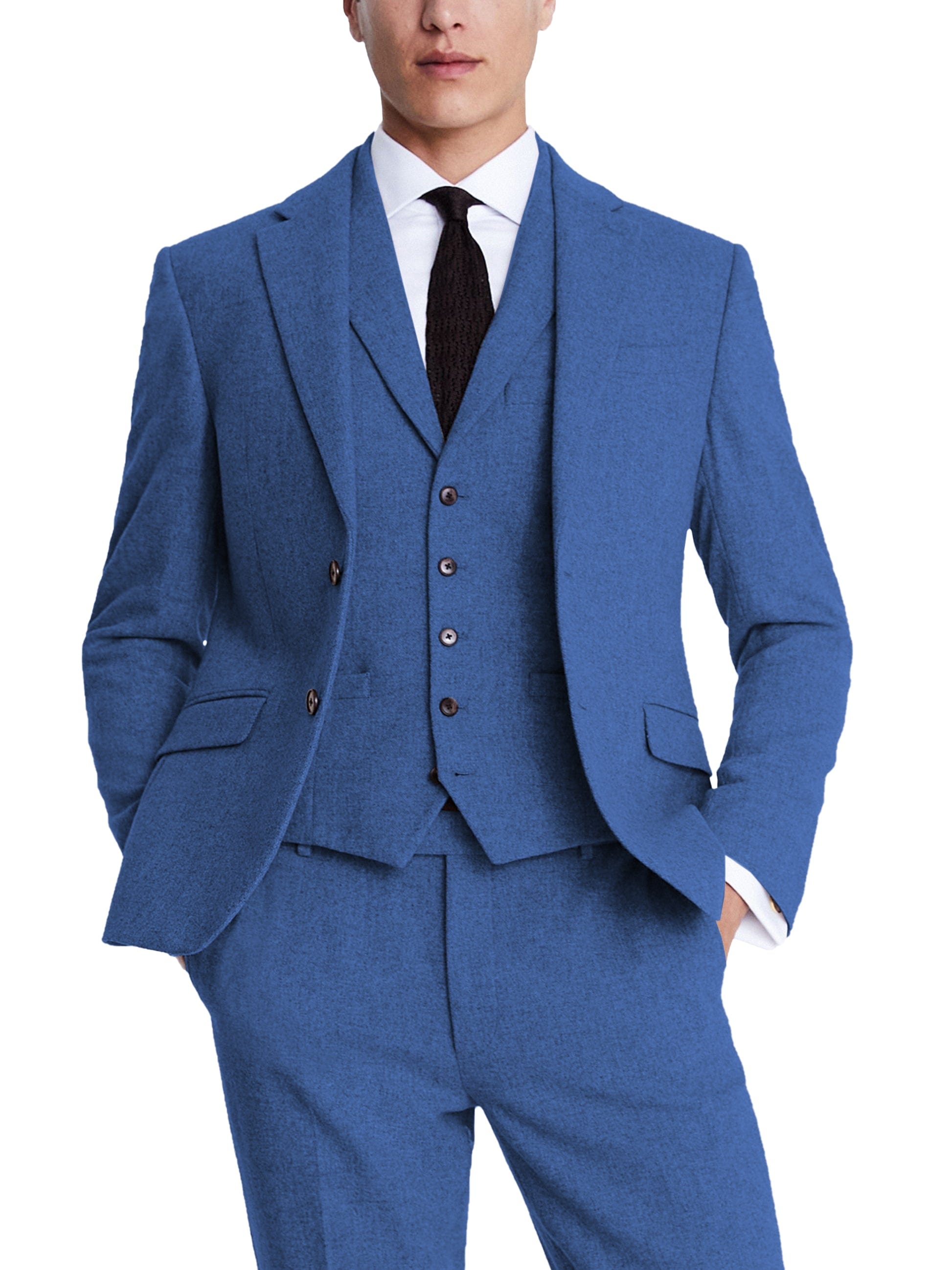 Men’s Tweed -Piece Suit Blazer, Vest & Pants Set – Blue R Men’s Tweed -Piece Suit Blazer, Vest & Pants Set – Blue R