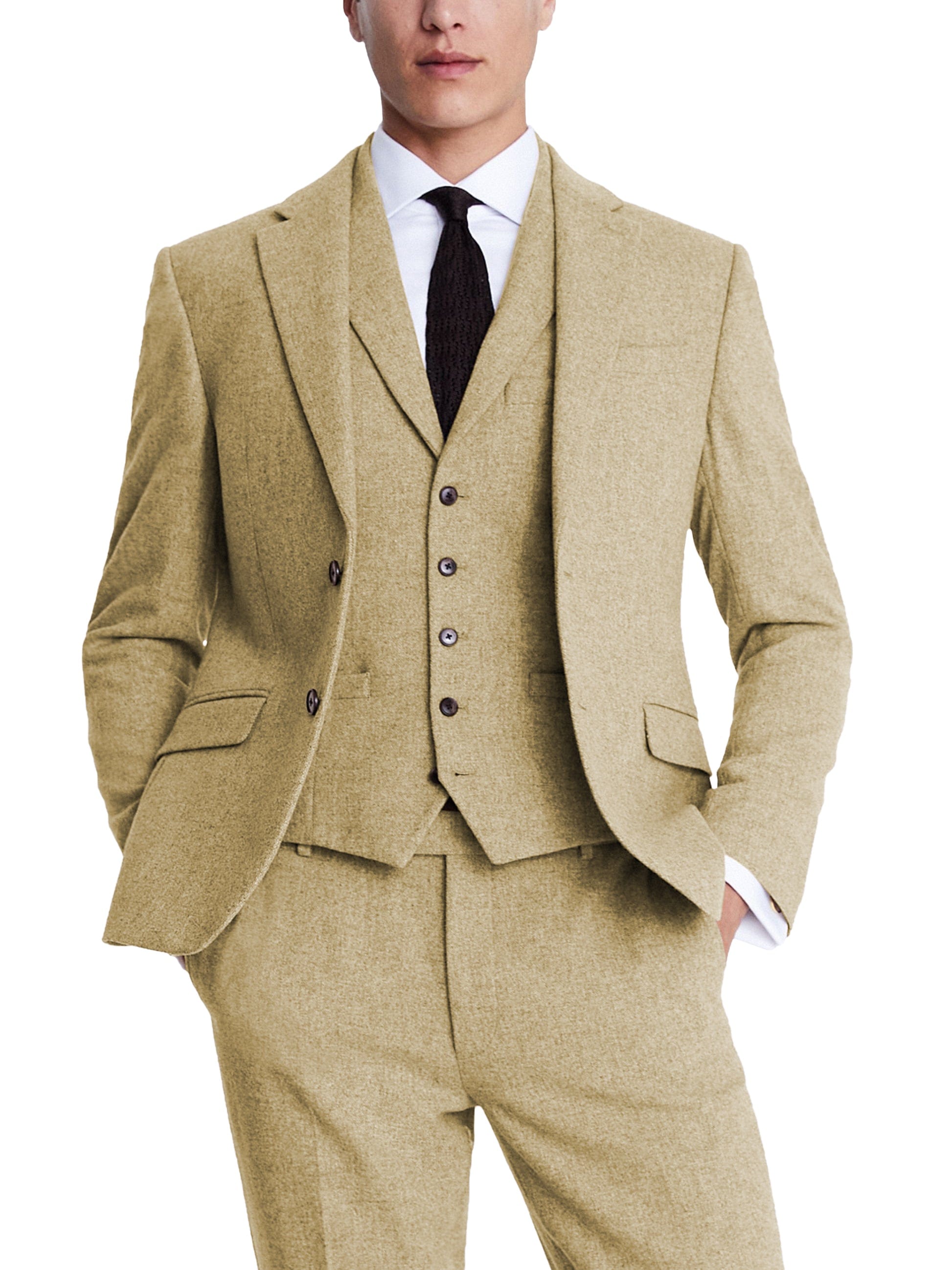 Men’s Tweed -Piece Suit Blazer, Vest & Pants Set – Champagne R Men’s Tweed -Piece Suit Blazer, Vest & Pants Set – Champagne R