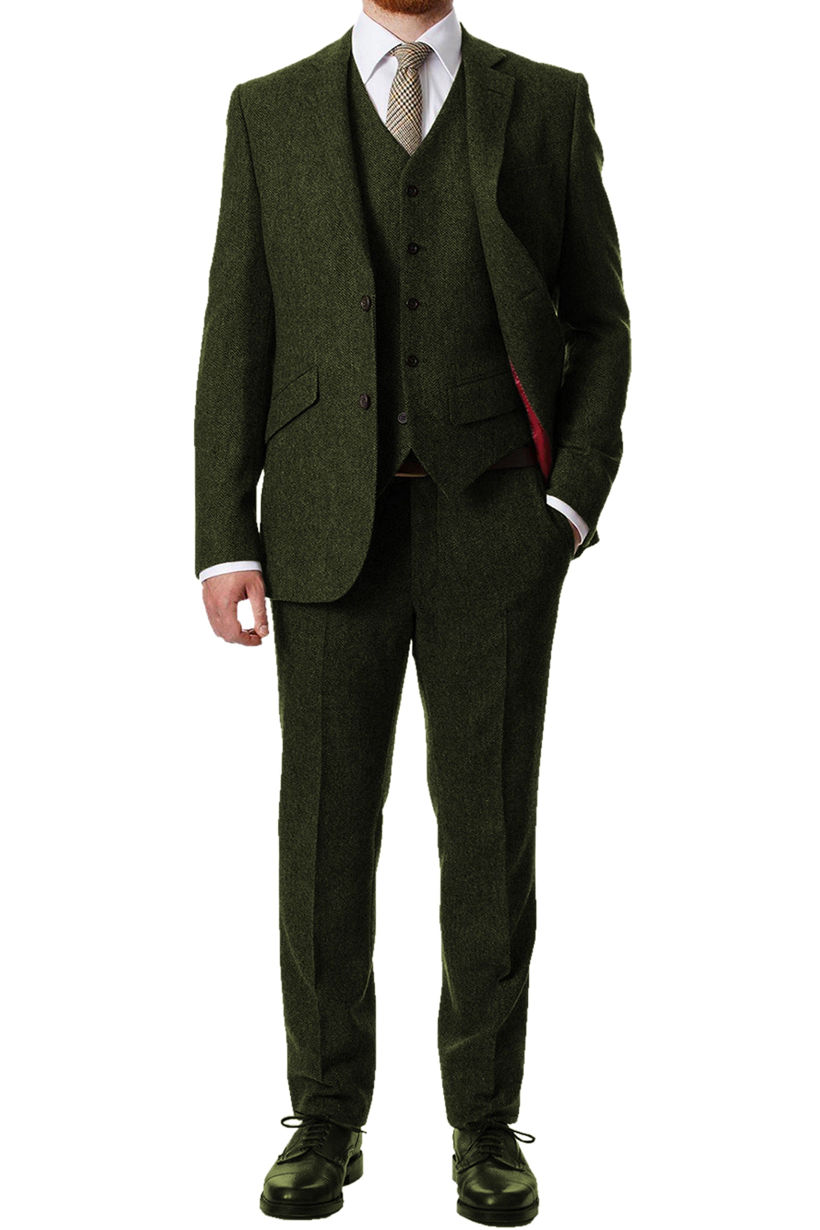 Aesido Piece Notch Lapel Men’s Suit Blazer+Vest+Pants – Army Green R Aesido Piece Notch Lapel Men’s Suit Blazer+Vest+Pants – Army Green R