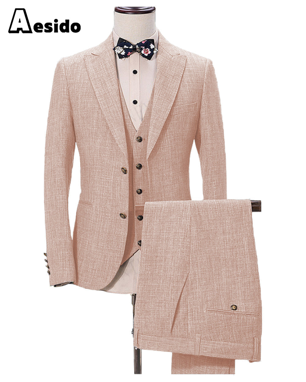 Aesido Pieces Business Mens Suit Regular Fit Peak Lapel Flat Blazer For Wedding Blazer+vest+Pants – Pink R Aesido Pieces Business Mens Suit Regular Fit Peak Lapel Flat Blazer For Wedding Blazer+vest+Pants – Pink R