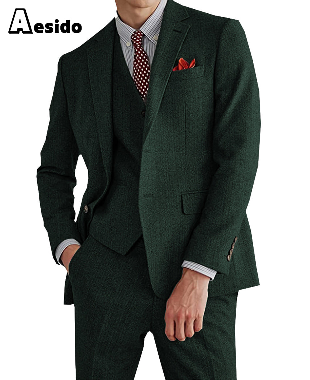 Aesido Pieces Mens Suit For Wedding Blazer+Vest+Pants – Coffee R Aesido Pieces Mens Suit For Wedding Blazer+Vest+Pants – Coffee R