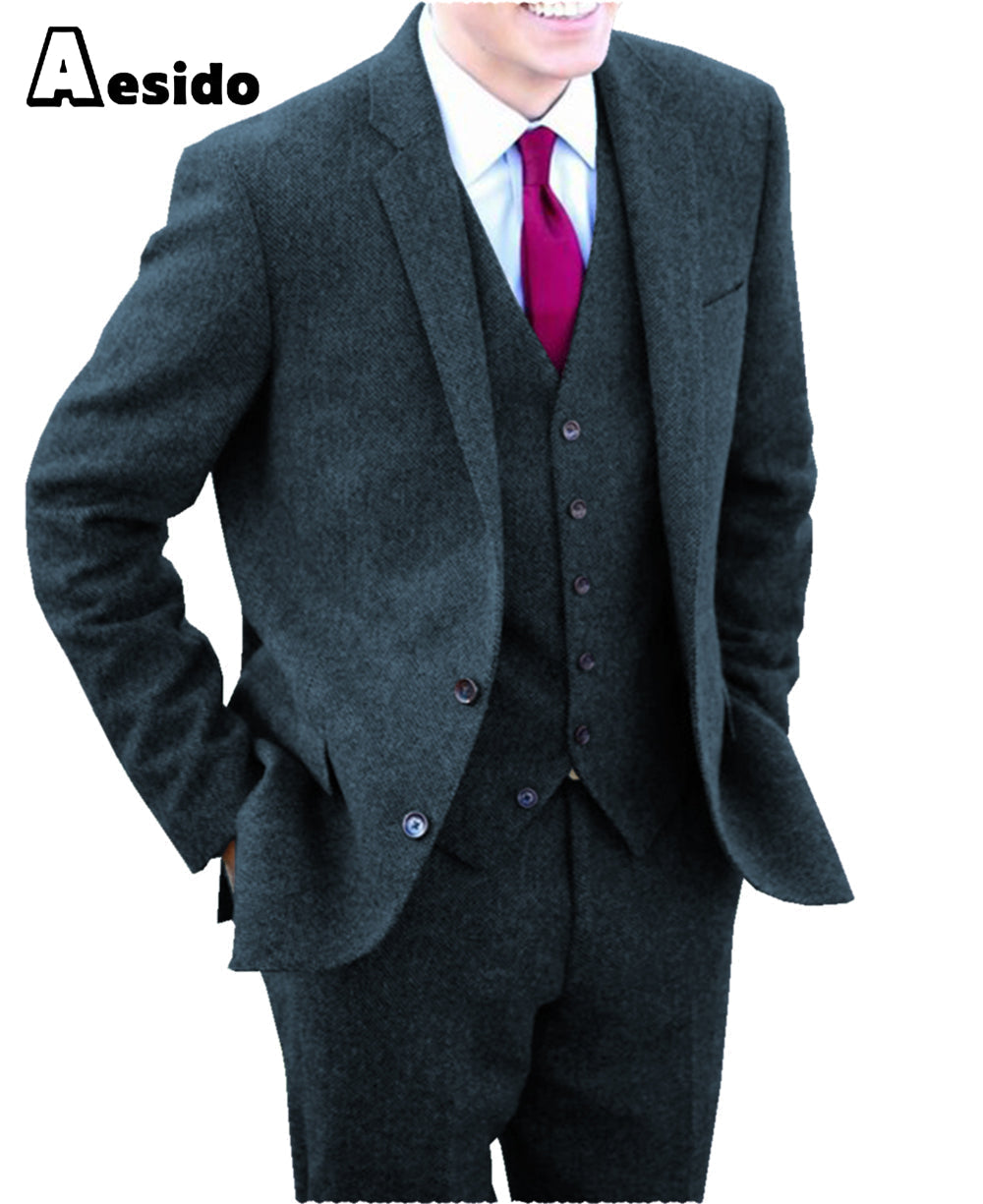 Aesido Pieces Notch Lapel Business Casual Slim Fit Men Suit Blazer+Vest+Pants – Blue R Aesido Pieces Notch Lapel Business Casual Slim Fit Men Suit Blazer+Vest+Pants – Blue R