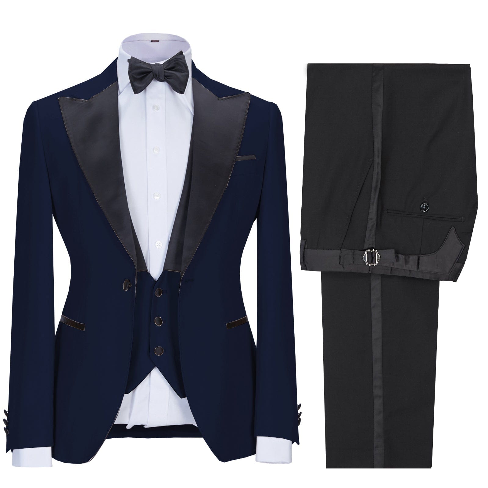 Aesido Pieces Peak Lapel Flat Mens Suit Blazer+vest+Pants – Navy R Aesido Pieces Peak Lapel Flat Mens Suit Blazer+vest+Pants – Navy R