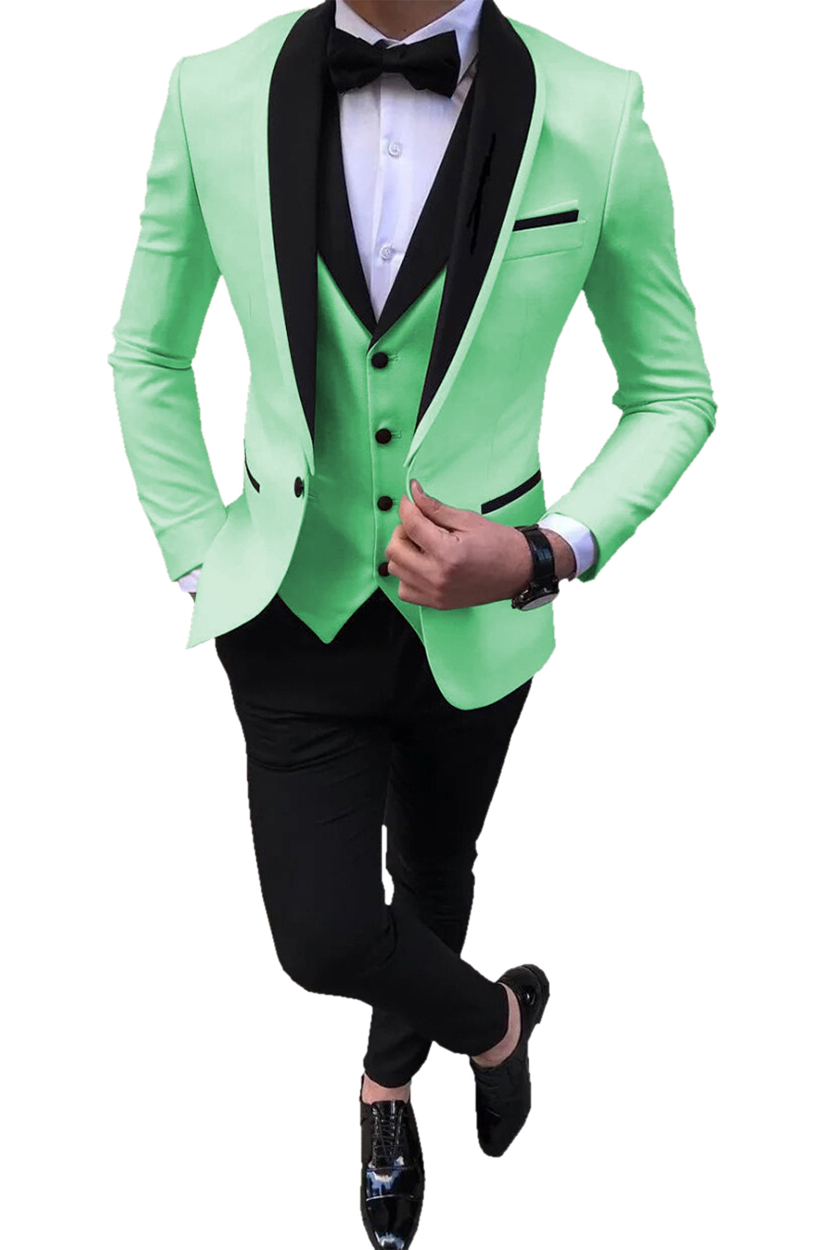 Aesido Pieces Slim Fit Single Buttons Men’s Suit(Blazer+Vest+Pants) – Mint Green R Aesido Pieces Slim Fit Single Buttons Men’s Suit(Blazer+Vest+Pants) – Mint Green R