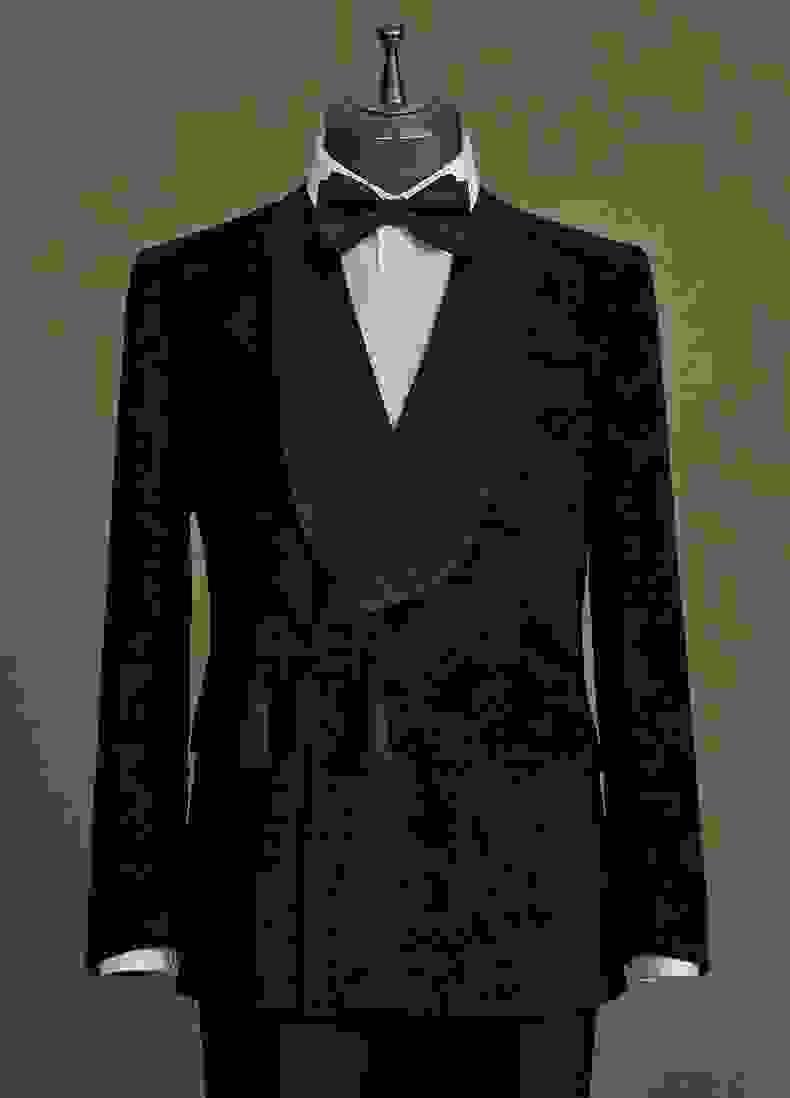 Black Velvet New Chinese Style Shawl Lapel Men’s Blazer – Black R Black Velvet New Chinese Style Shawl Lapel Men’s Blazer – Black R