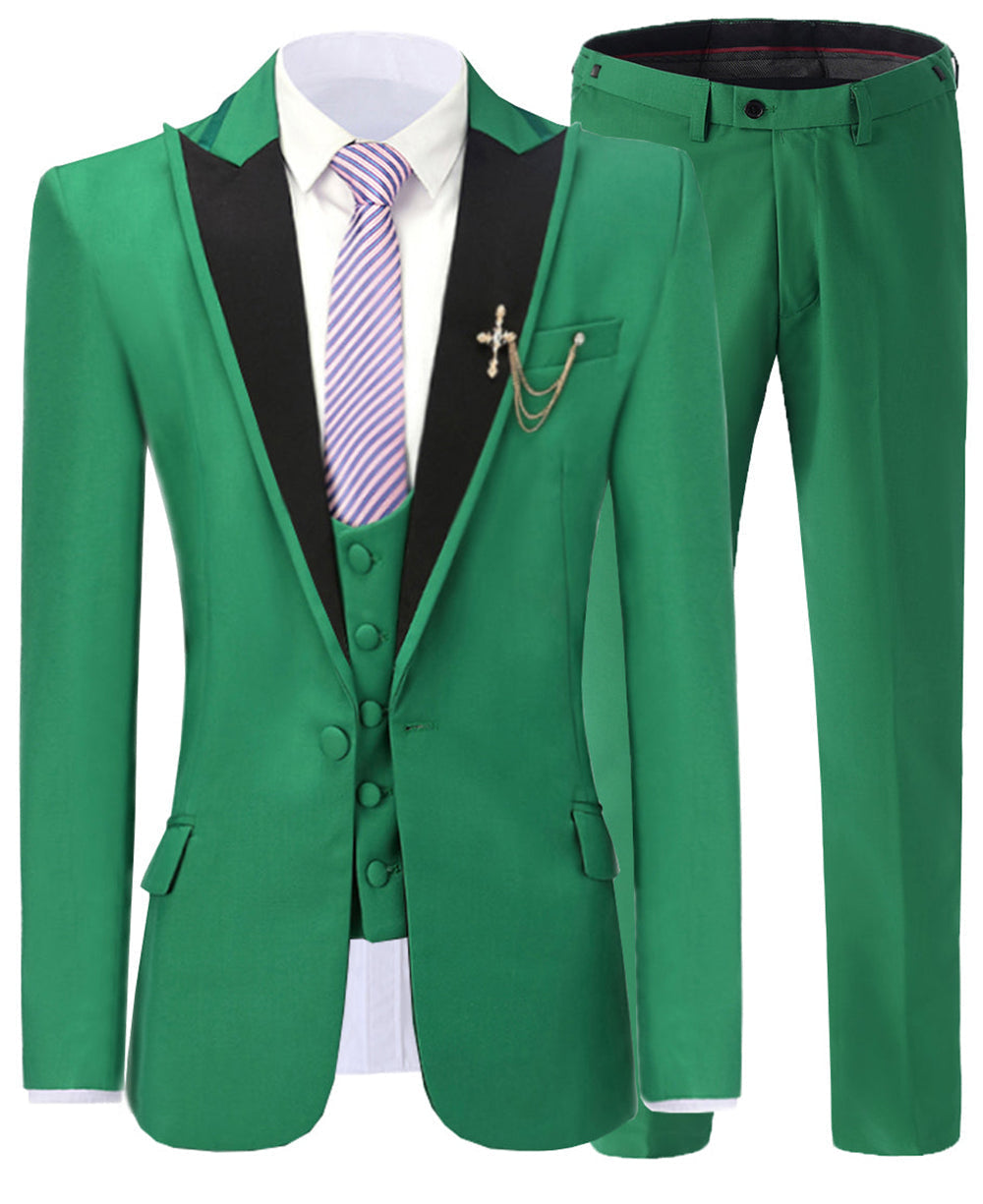 Aesido Fashion Peak Lapel Pieces Mens Suit For Wedding Blazer+vest+Pants – Green R Aesido Fashion Peak Lapel Pieces Mens Suit For Wedding Blazer+vest+Pants – Green R
