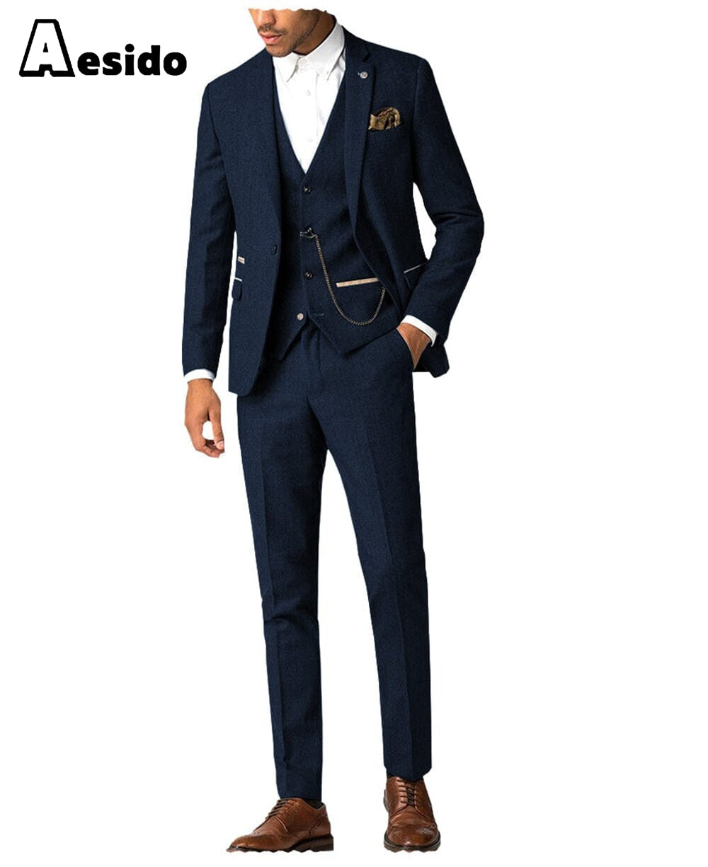 Aesido Piece Men’s Suit For WeddingBlazer + Vest + Pants – Navy R Aesido Piece Men’s Suit For WeddingBlazer + Vest + Pants – Navy R