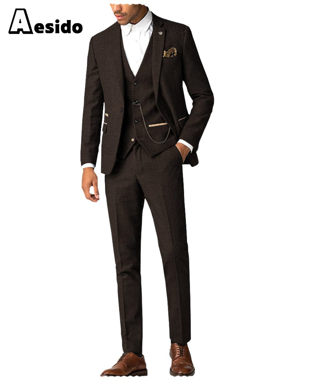 Aesido Piece Men’s Suit For WeddingBlazer + Vest + Pants – Burgundy R Aesido Piece Men’s Suit For WeddingBlazer + Vest + Pants – Burgundy R