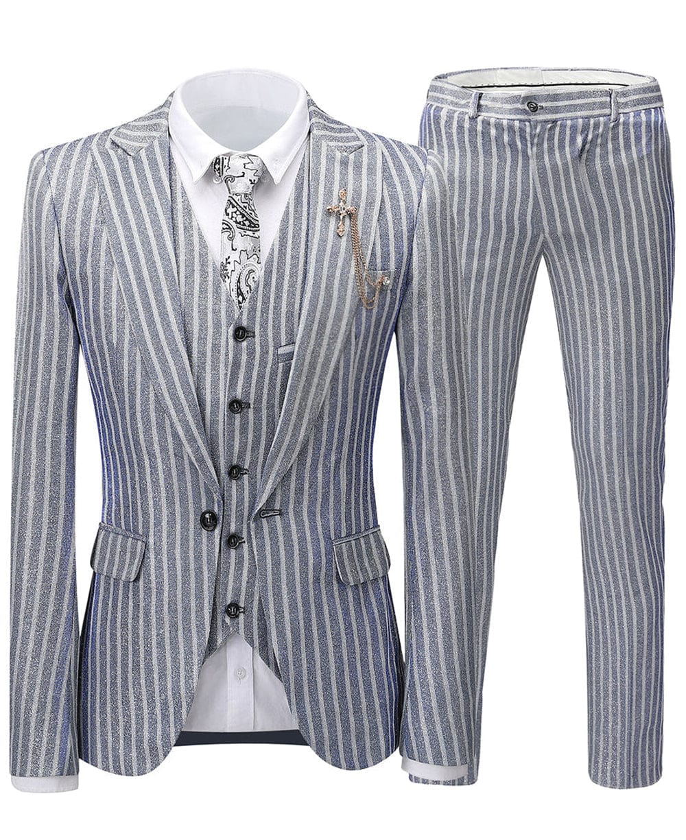 Aesido Formal Grey Striped Pieces Mens Suit Tuxedos Blazer+vest+Pants – Grey R Aesido Formal Grey Striped Pieces Mens Suit Tuxedos Blazer+vest+Pants – Grey R