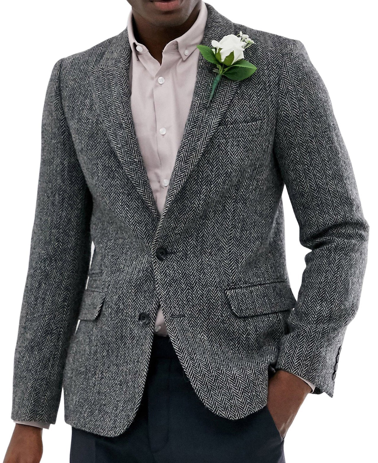 Aesido Formal Men’s Wool Herringbone Notch Lapel Blazer – Grey R Aesido Formal Men’s Wool Herringbone Notch Lapel Blazer – Grey R