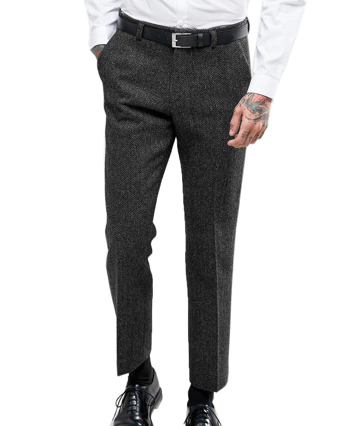 Aesido Herringbone Tweed Trousers – Black W X L Aesido Herringbone Tweed Trousers – Black W X L
