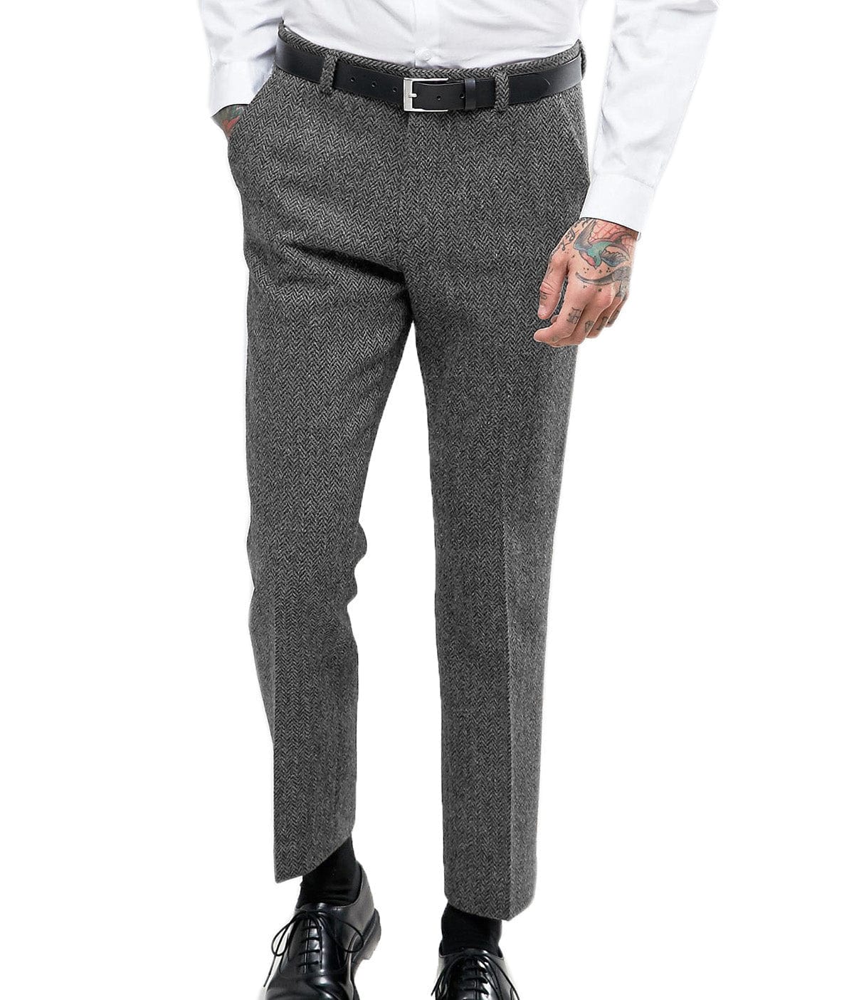 Aesido Herringbone Tweed Trousers – Grey W X L Aesido Herringbone Tweed Trousers – Grey W X L