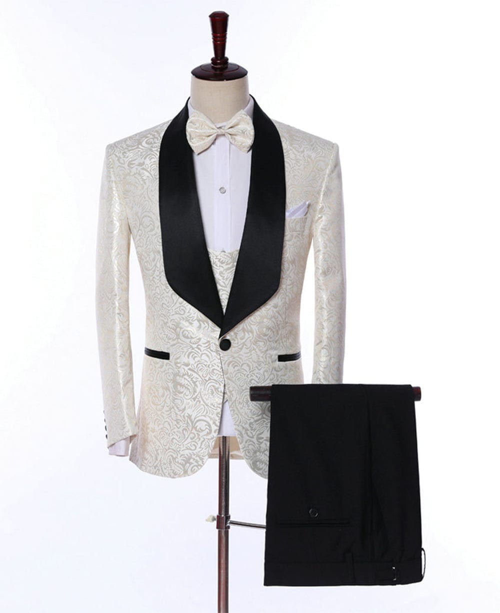 Aesido Ivory Patterned Pieces Mens Suit Formal Shawl Lapel Tuxedos Blazer+Vest+Pants – Ivory R Aesido Ivory Patterned Pieces Mens Suit Formal Shawl Lapel Tuxedos Blazer+Vest+Pants – Ivory R