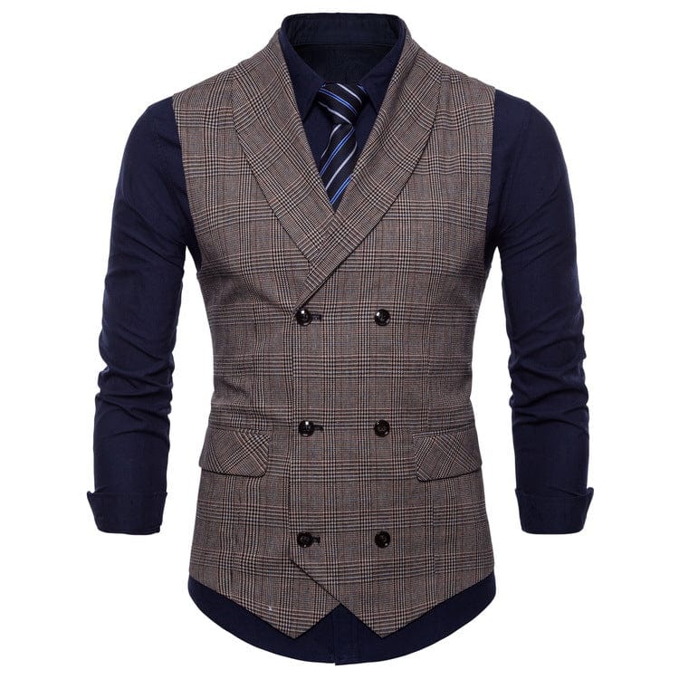 Light Grey Plaid Double-Breasted Slim Fit Men’s Vest Light Grey Plaid Double-Breasted Slim Fit Men’s Vest