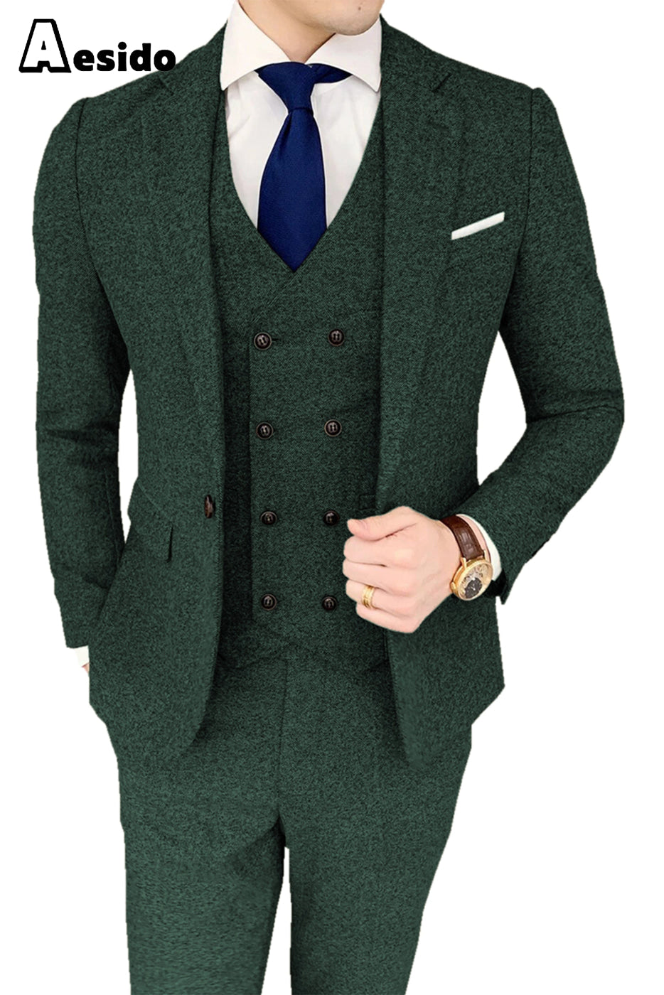 Aesido Men’s Business Suit Pieces Notch Lapel jacket(Blazer+Vest+Pants) – Hunt Green R Aesido Men’s Business Suit Pieces Notch Lapel jacket(Blazer+Vest+Pants) – Hunt Green R