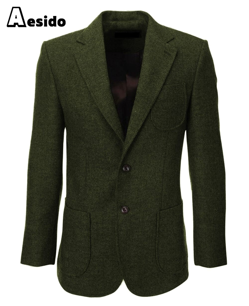 Aesido Men‘s Double Button Notch Lapel Blazer – Army Green R Aesido Men‘s Double Button Notch Lapel Blazer – Army Green R