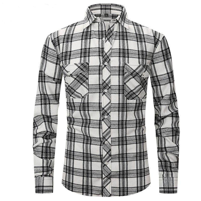Aesido Men’s Long Sleeve Double Pocket Flannel Plaid Shirt Aesido Men’s Long Sleeve Double Pocket Flannel Plaid Shirt