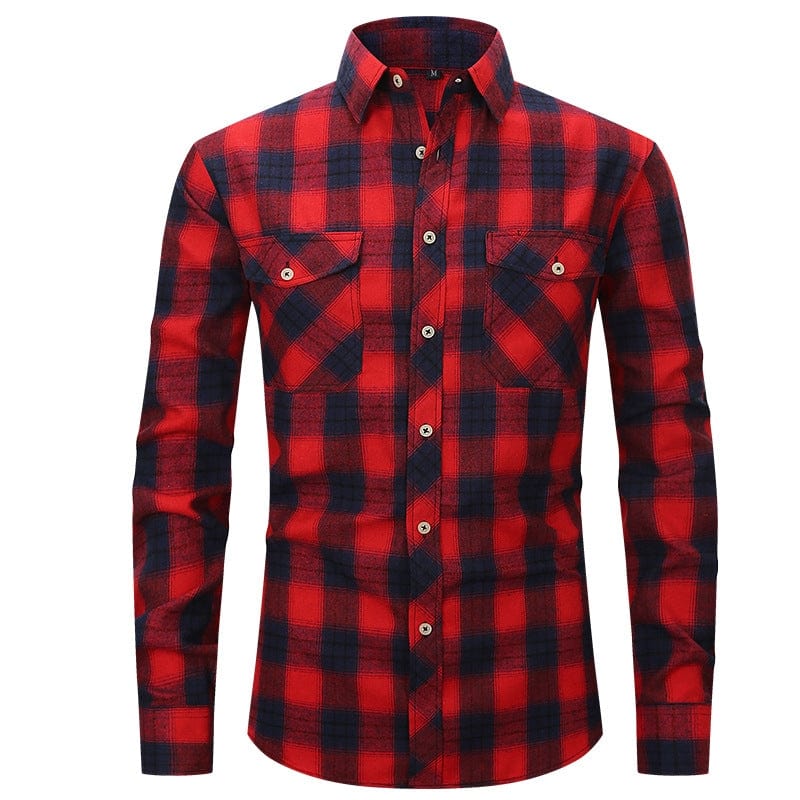 Aesido Men’s Long Sleeve Double Pocket Flannel Plaid Shirt Aesido Men’s Long Sleeve Double Pocket Flannel Plaid Shirt