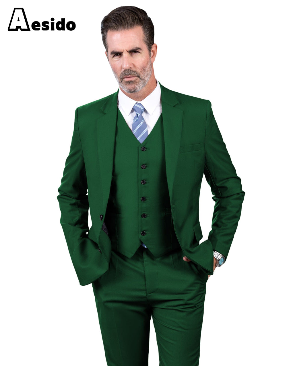 Aesido Men’s Suit Piece Business Casual Jacket For Wedding Blazer+Vest+Pants – Green R Aesido Men’s Suit Piece Business Casual Jacket For Wedding Blazer+Vest+Pants – Green R
