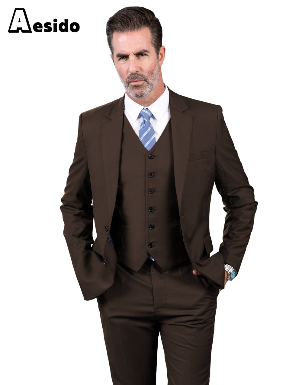 Aesido Men’s Suit Piece Business Casual Jacket For Wedding Blazer+Vest+Pants – Coffee R Aesido Men’s Suit Piece Business Casual Jacket For Wedding Blazer+Vest+Pants – Coffee R