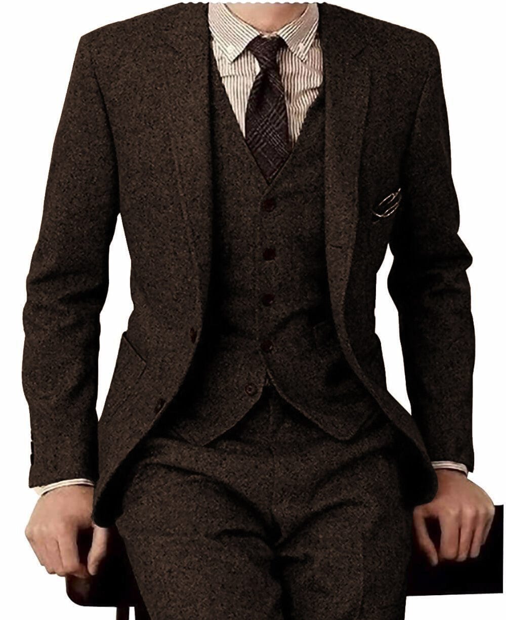 Aesido Piece Double Button Notch Lapel Business Casual Men’s Suit Blazer+Vest+Pants – Coffee R Aesido Piece Double Button Notch Lapel Business Casual Men’s Suit Blazer+Vest+Pants – Coffee R