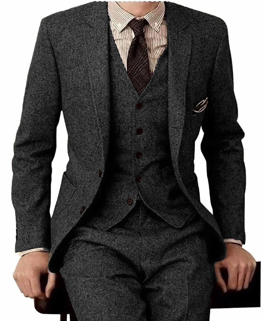 Aesido Piece Double Button Notch Lapel Business Casual Men’s Suit Blazer+Vest+Pants – Black R Aesido Piece Double Button Notch Lapel Business Casual Men’s Suit Blazer+Vest+Pants – Black R