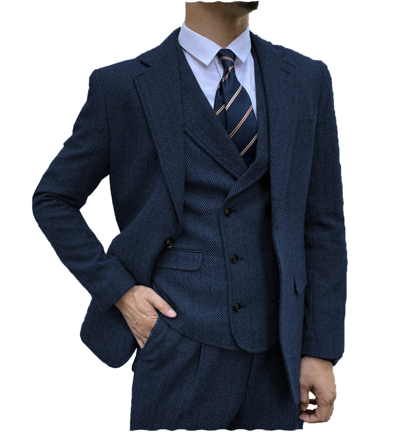 Aesido Men’s Suit Piece Notch Lapel Blazer(Blazer+Vest+Pants) – Navy R Aesido Men’s Suit Piece Notch Lapel Blazer(Blazer+Vest+Pants) – Navy R