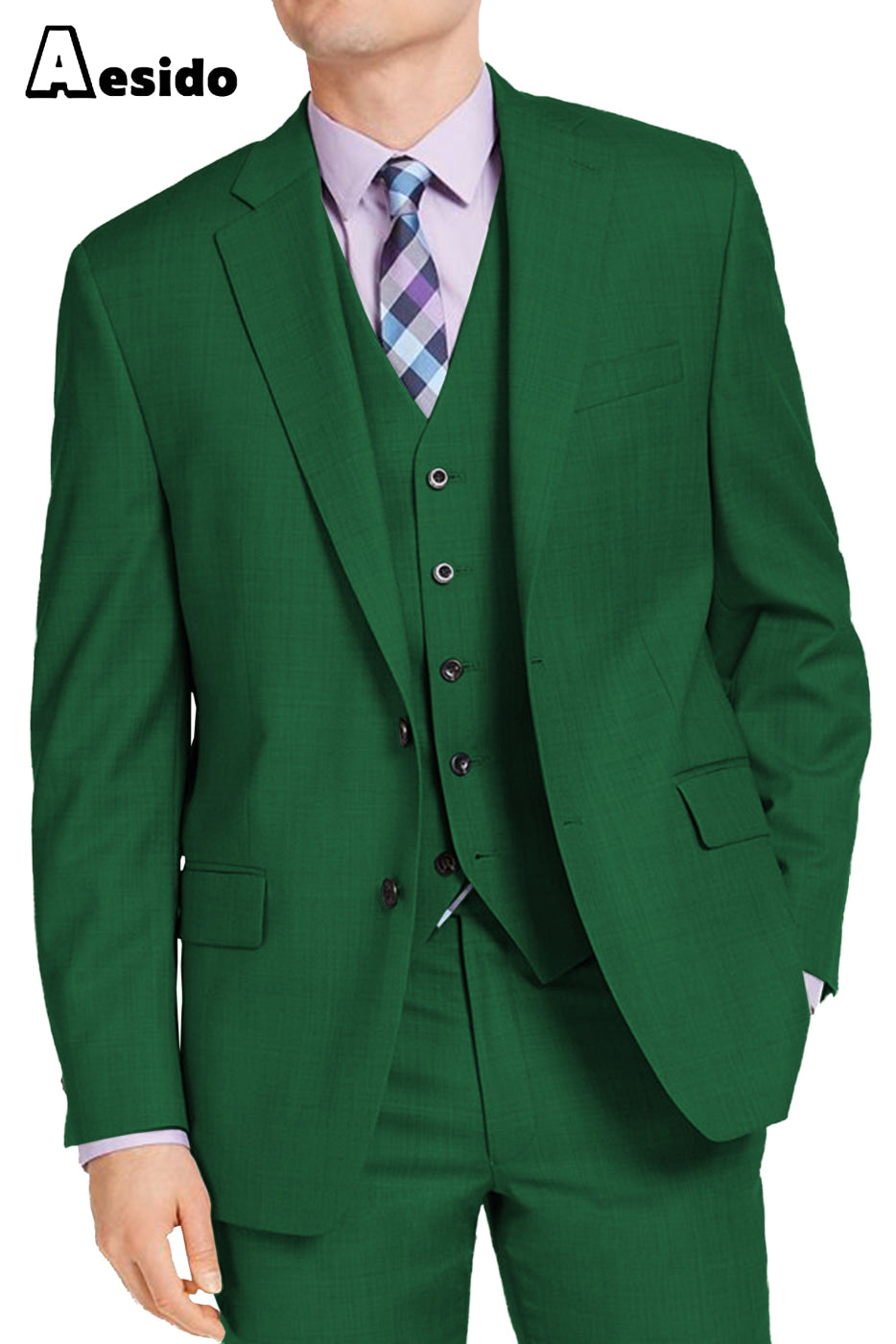 Aesido Men’s Suit Piece Notch Lapel Jacket For Wedding Blazer+Vest+pants) – Green R Aesido Men’s Suit Piece Notch Lapel Jacket For Wedding Blazer+Vest+pants) – Green R