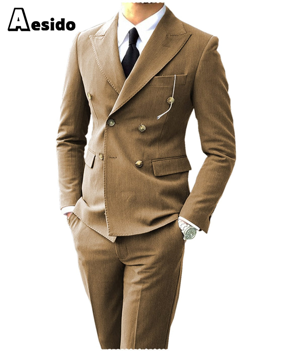 Aesido Men’s Suit Peak Lapel Double Breasts JacketBlazer+Pants – Brown R Aesido Men’s Suit Peak Lapel Double Breasts JacketBlazer+Pants – Brown R
