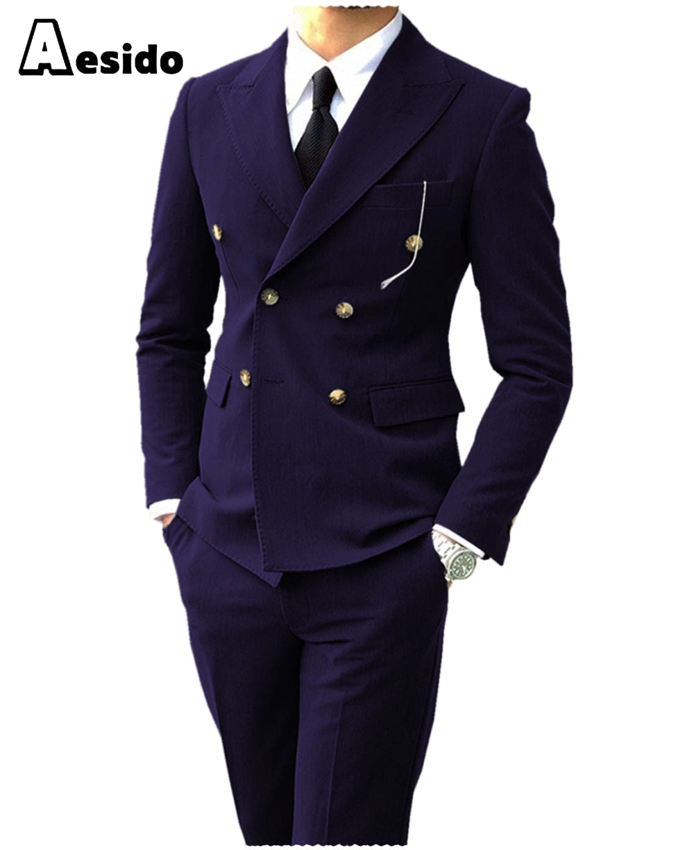 Aesido Men’s Suit Peak Lapel Double Breasts Jacket Blazer+Pants – Navy R Aesido Men’s Suit Peak Lapel Double Breasts Jacket Blazer+Pants – Navy R