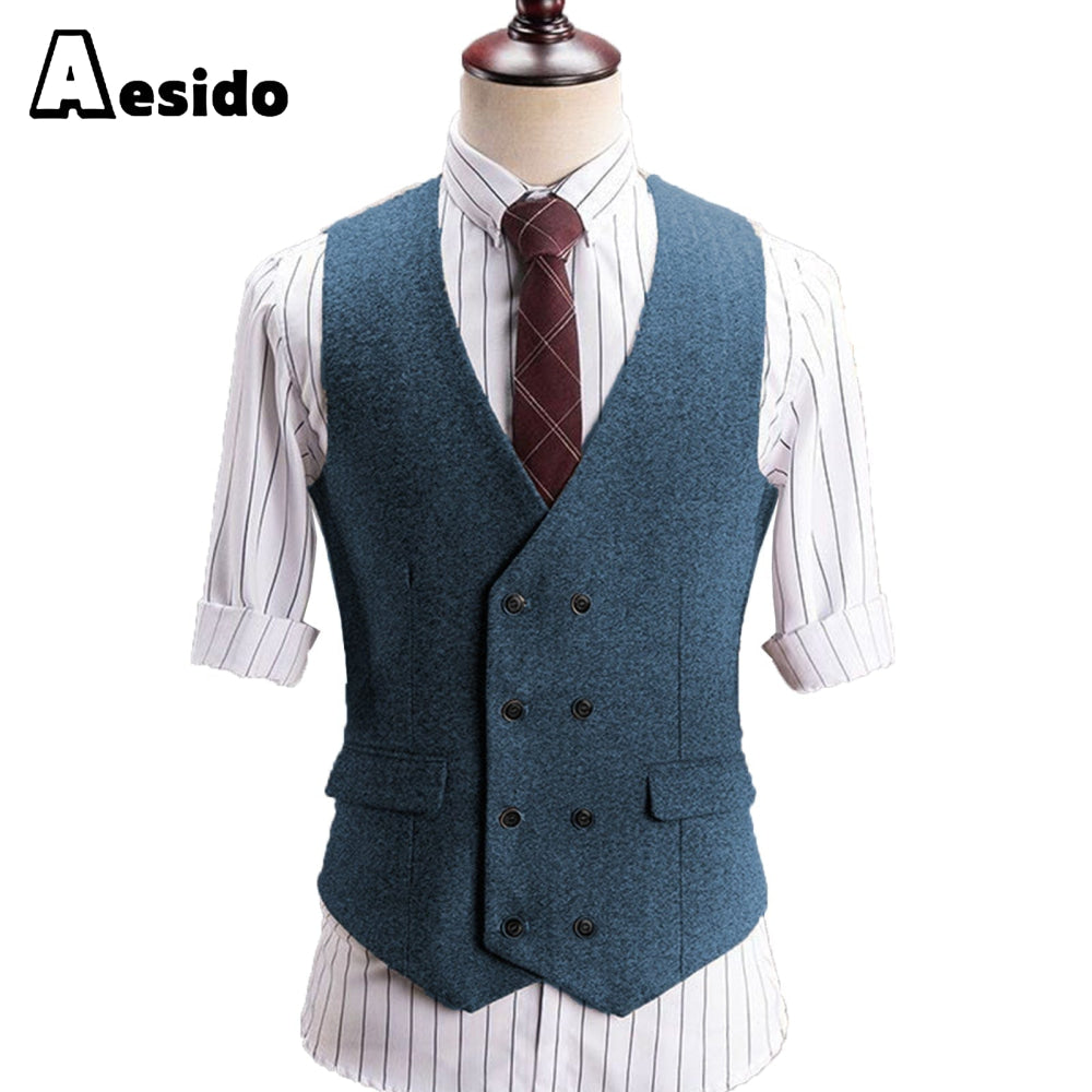 Aesido Men’s V Lapel Tweed Waistcoat Casual Slim Fit Suit Vest Aesido Men’s V Lapel Tweed Waistcoat Casual Slim Fit Suit Vest