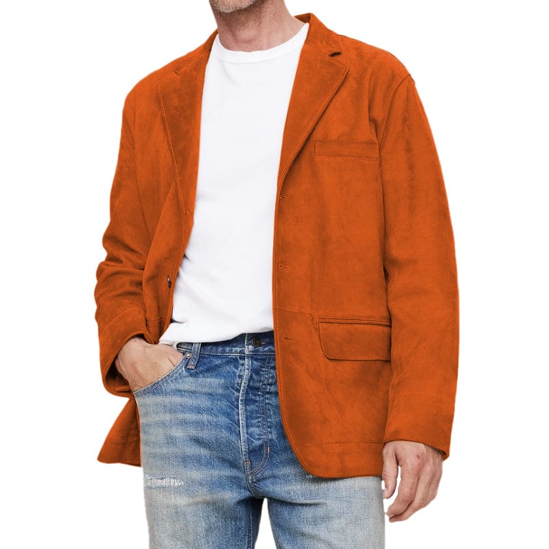 Men’s Vintage Suede Notched Lapel Single Breasted Blazer – Orange R Men’s Vintage Suede Notched Lapel Single Breasted Blazer – Orange R