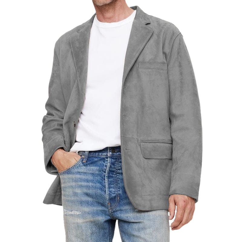 Men’s Vintage Suede Notched Lapel Single Breasted Blazer – Silver R Men’s Vintage Suede Notched Lapel Single Breasted Blazer – Silver R