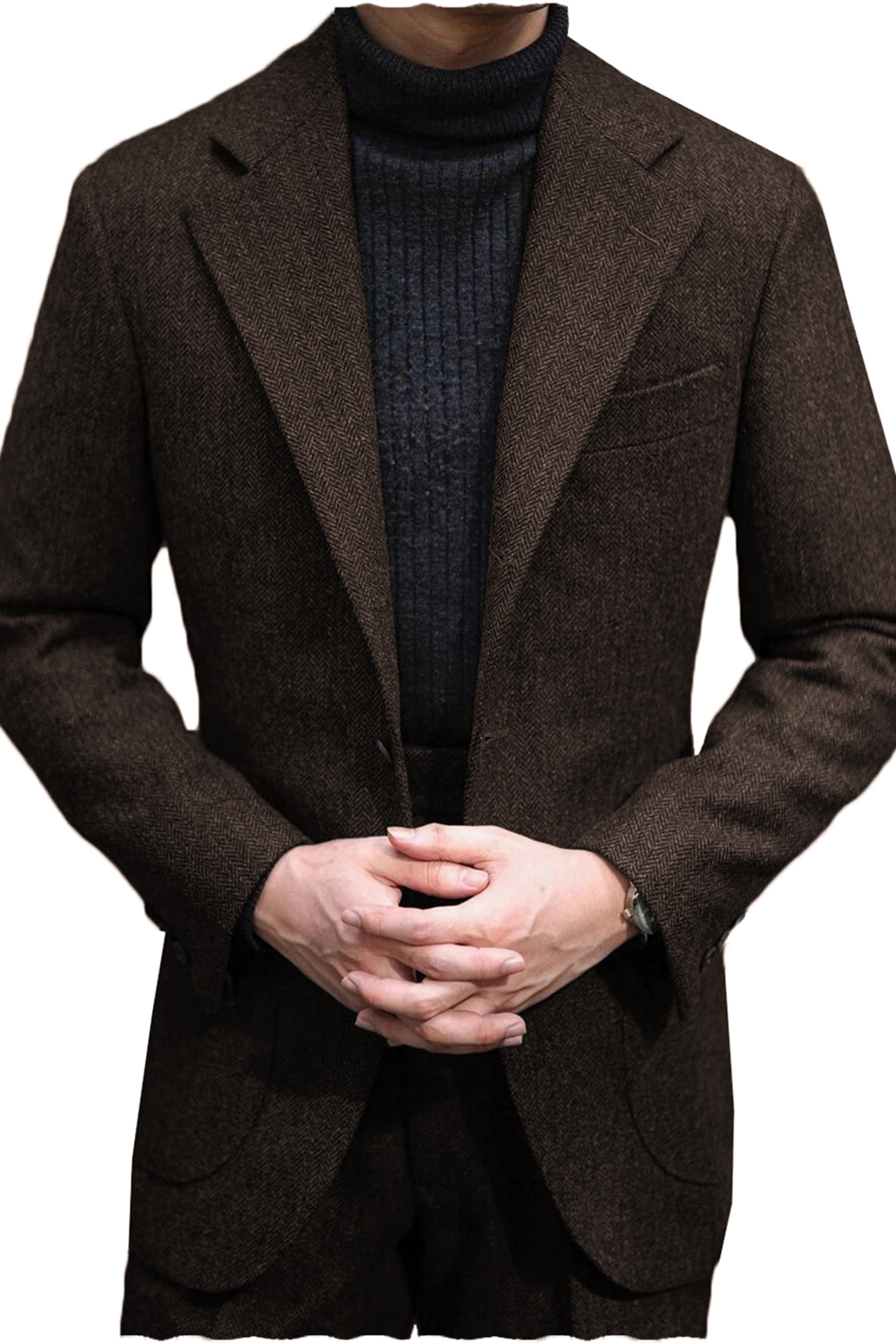 Aesido Piece Peak Lapel Tweed Men’s Suit Blazer+Pants – Coffee R Aesido Piece Peak Lapel Tweed Men’s Suit Blazer+Pants – Coffee R