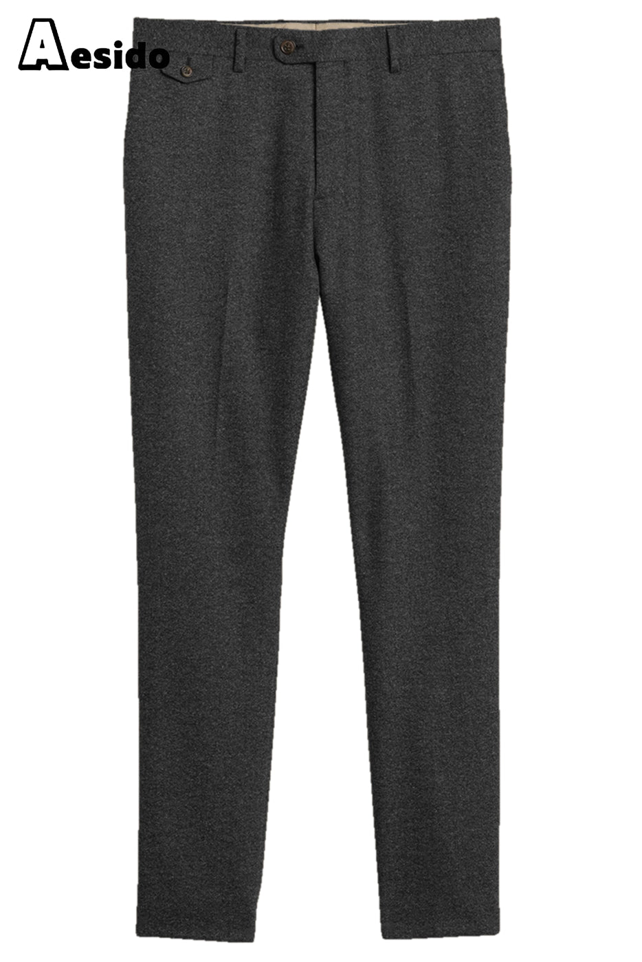 Aesido Men’s Wool Tweed Trousers – Black W X L
