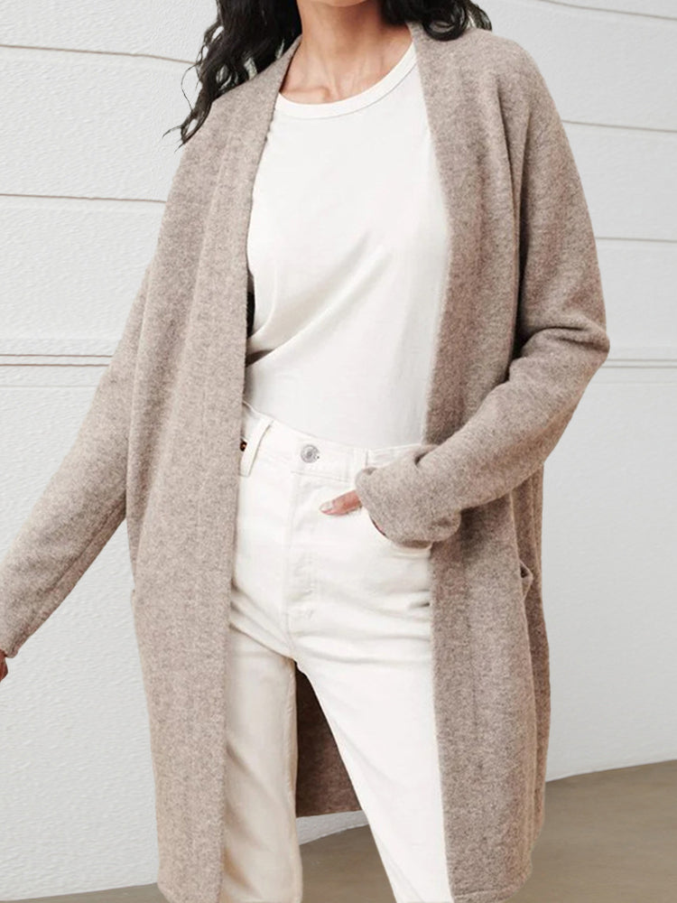 Long Patch Pocket Sweater Cardigan Coat – Light Grey S Long Patch Pocket Sweater Cardigan Coat – Light Grey S