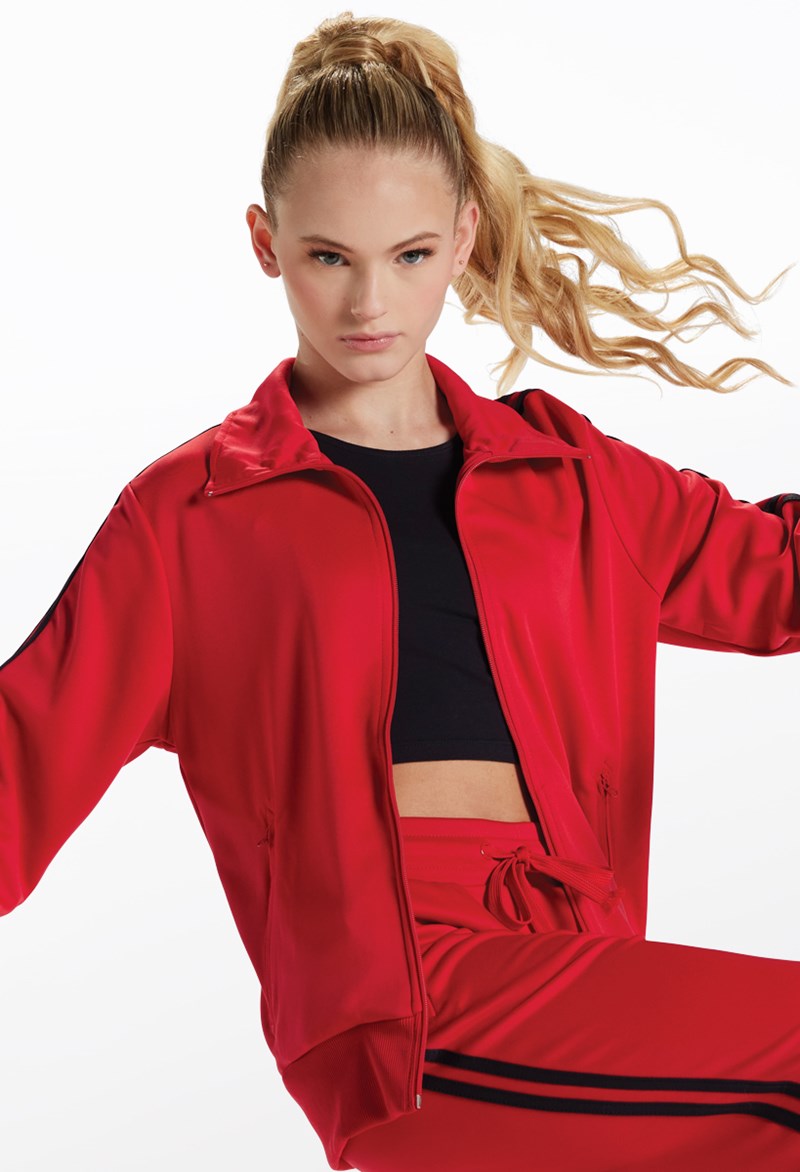 Stripe Sleeve Track Jacket – Red – Small Adult – Dance Top AH