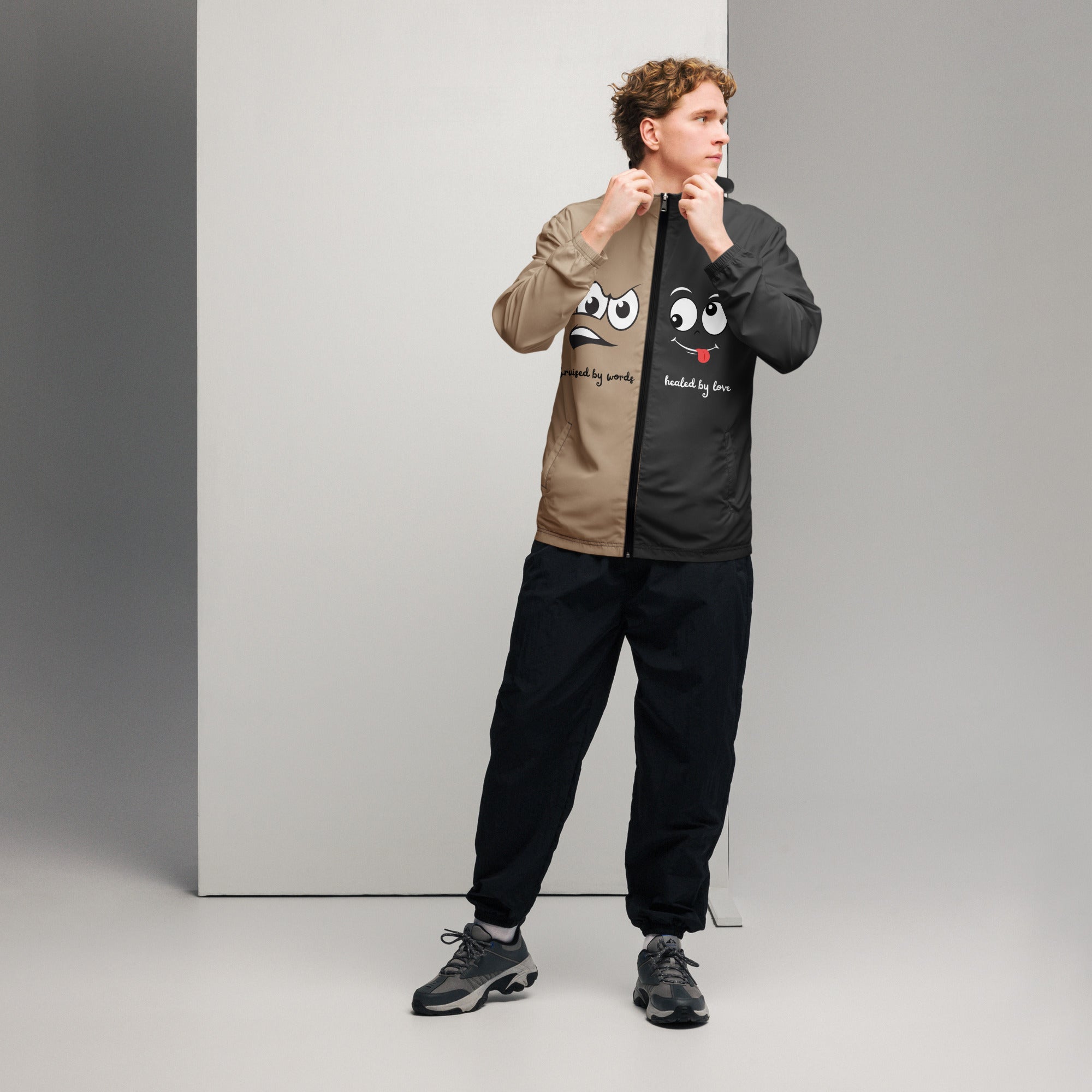 Bruised by Words, Healed by Love – Men’s Emotional Windbreaker – Bruised by Words, Healed by Love – Men’s Emotional Windbreaker –