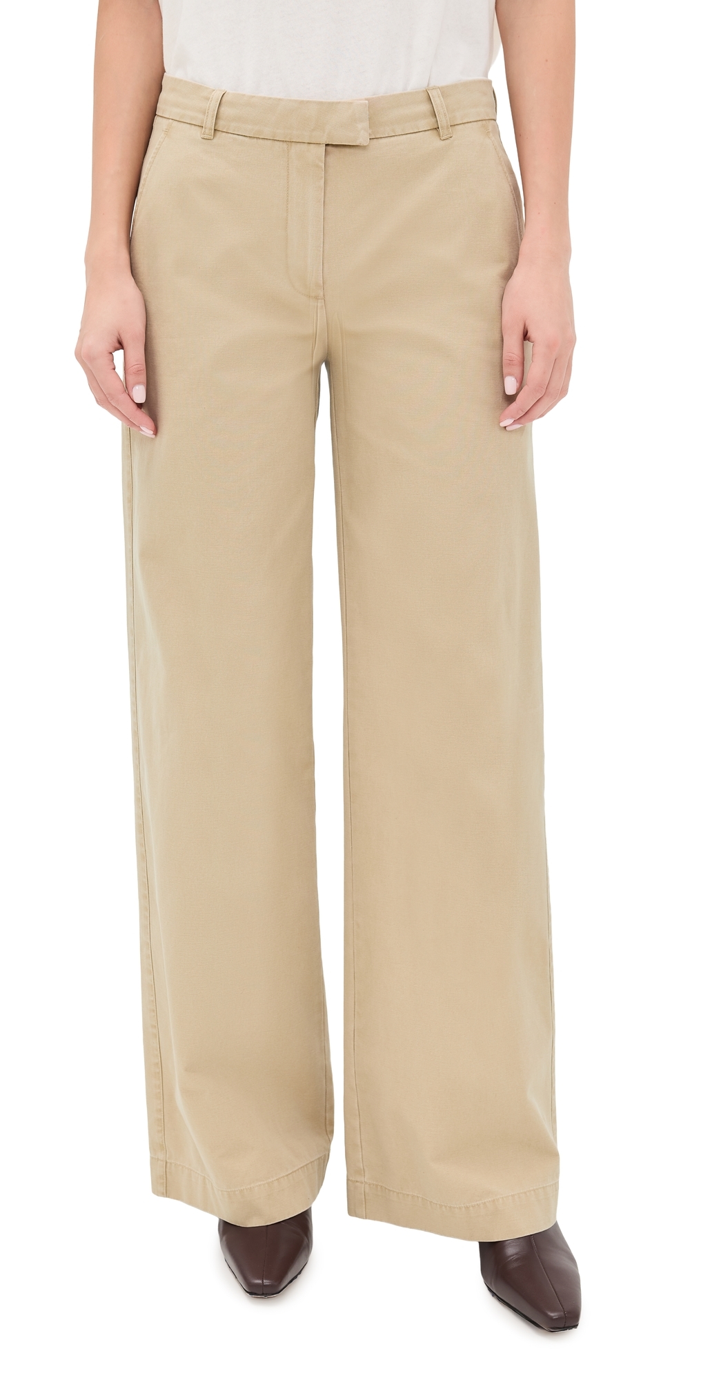 ATM Anthony Thomas Melillo Cotton Twill Wide Leg Trousers Khaki ATM Anthony Thomas Melillo Cotton Twill Wide Leg Trousers Khaki