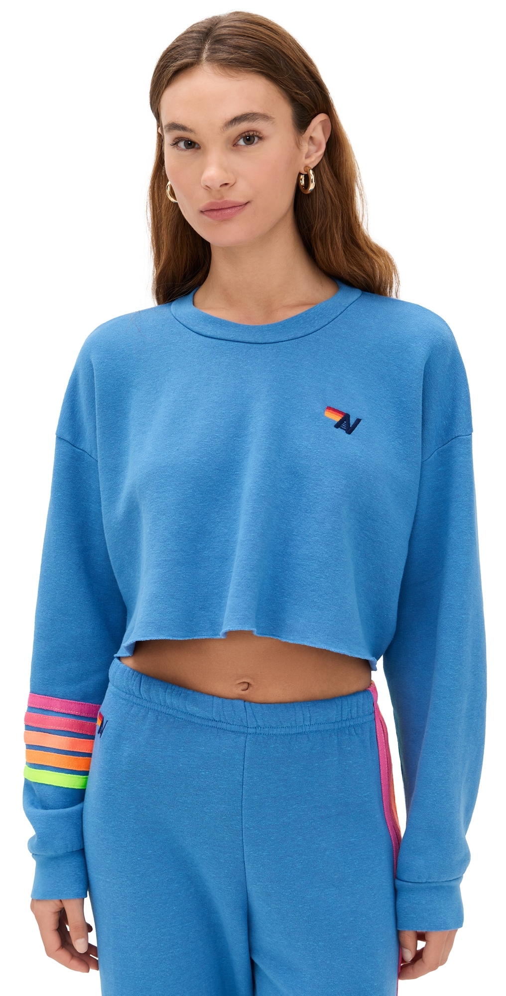 Aviator Nation Rugby Stitch Cropped Crew Sweatshirt CobaltNeon Aviator Nation Rugby Stitch Cropped Crew Sweatshirt CobaltNeon