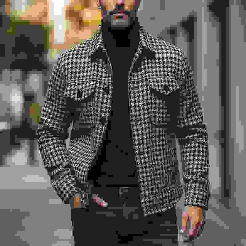 Men’s Winter Retro Houndstooth Faux Wool Jacket MTAKP Men’s Winter Retro Houndstooth Faux Wool Jacket MTAKP