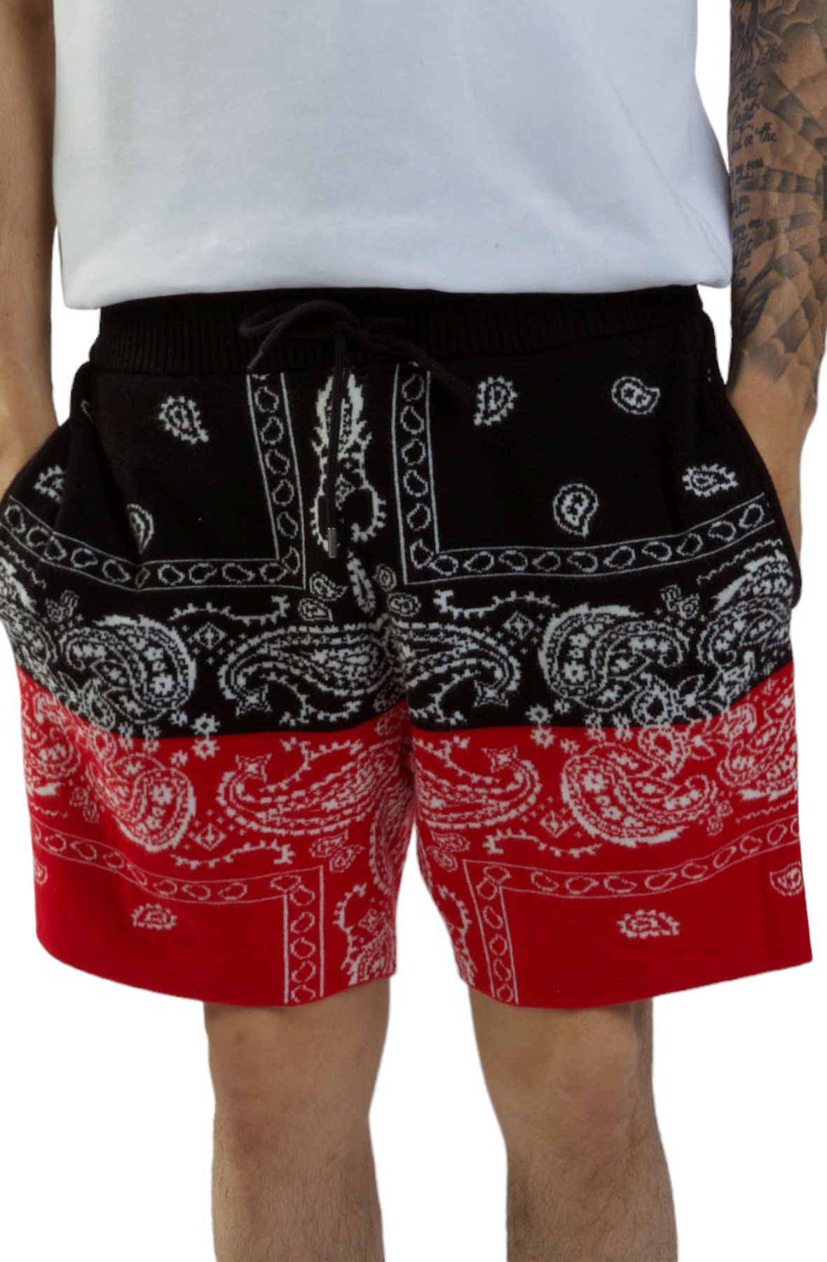 Men Paisley V Knit Short BlackRed Shorts BlackRed Men Paisley V Knit Short BlackRed Shorts BlackRed