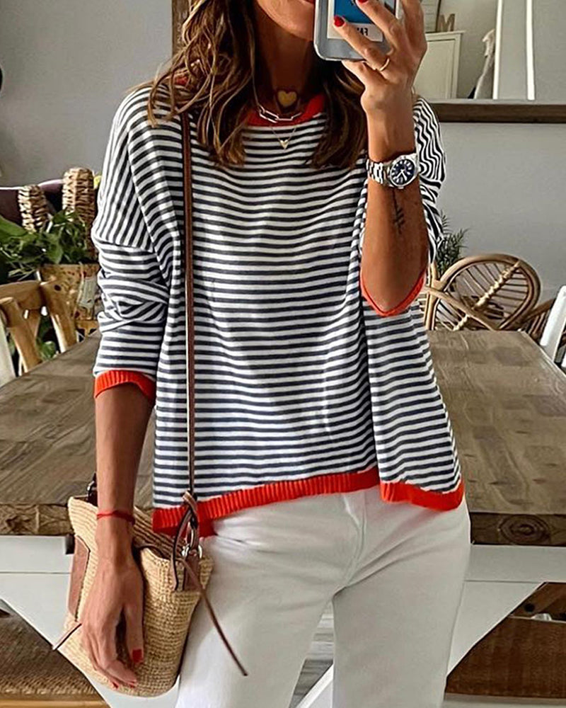 Zeagoo Casual V-Neck Long-Sleeve Knit Shirt Stripe Color Block Knit Tops – White L- Zeagoo Casual V-Neck Long-Sleeve Knit Shirt Stripe Color Block Knit Tops – White L-