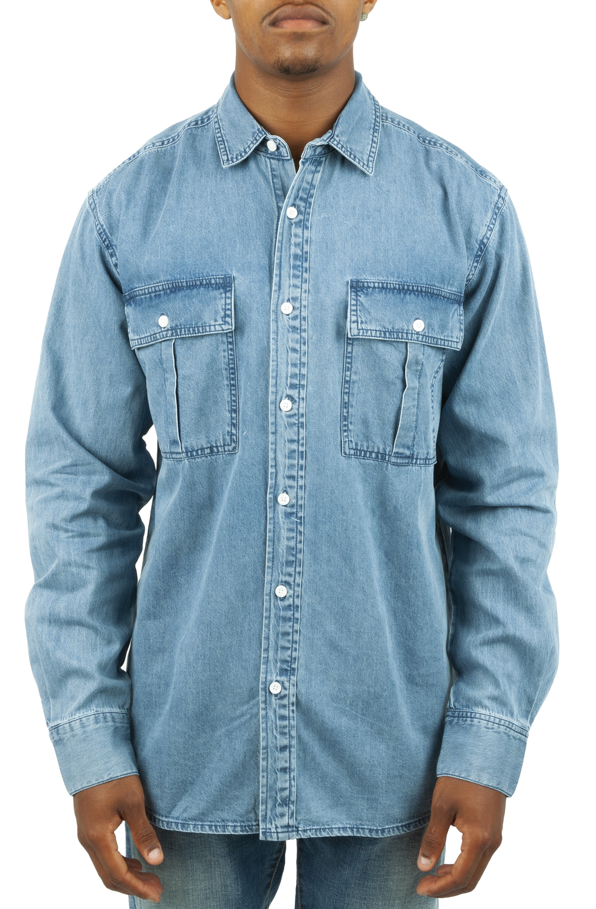Men Denim Long Sleeve Shirt Indigo Shirts L Indigo Men Denim Long Sleeve Shirt Indigo Shirts L Indigo