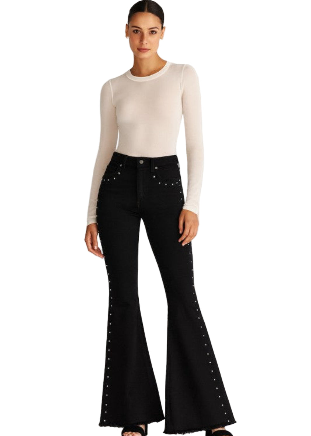 Black Flare Jeans with Studded Details – BLAC- LONG INSEAM “ Black Flare Jeans with Studded Details – BLAC- LONG INSEAM “