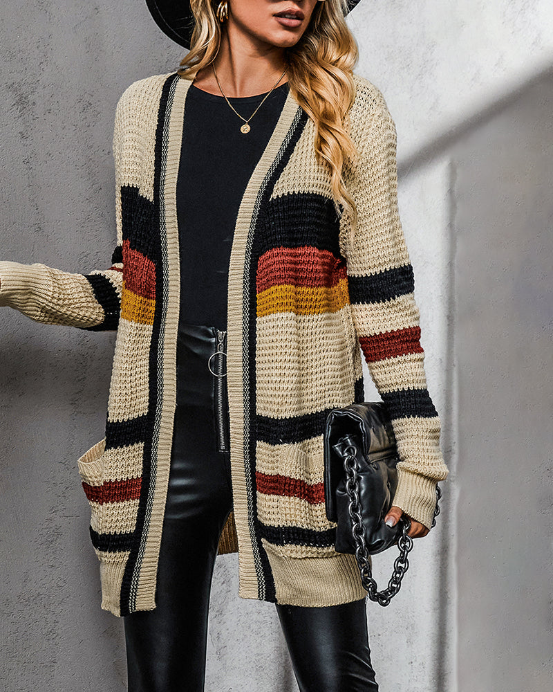 Striped Chunky Knit Cardigan – Apricot Striped Chunky Knit Cardigan – Apricot